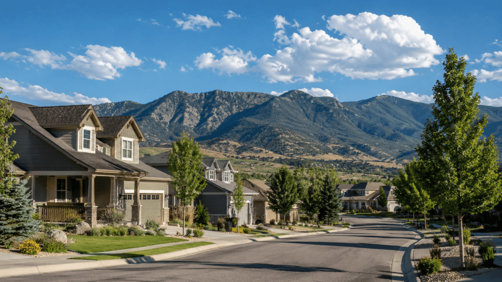 Residential neighborhood on the west side of Lakewood, Colorado with foothills in the background